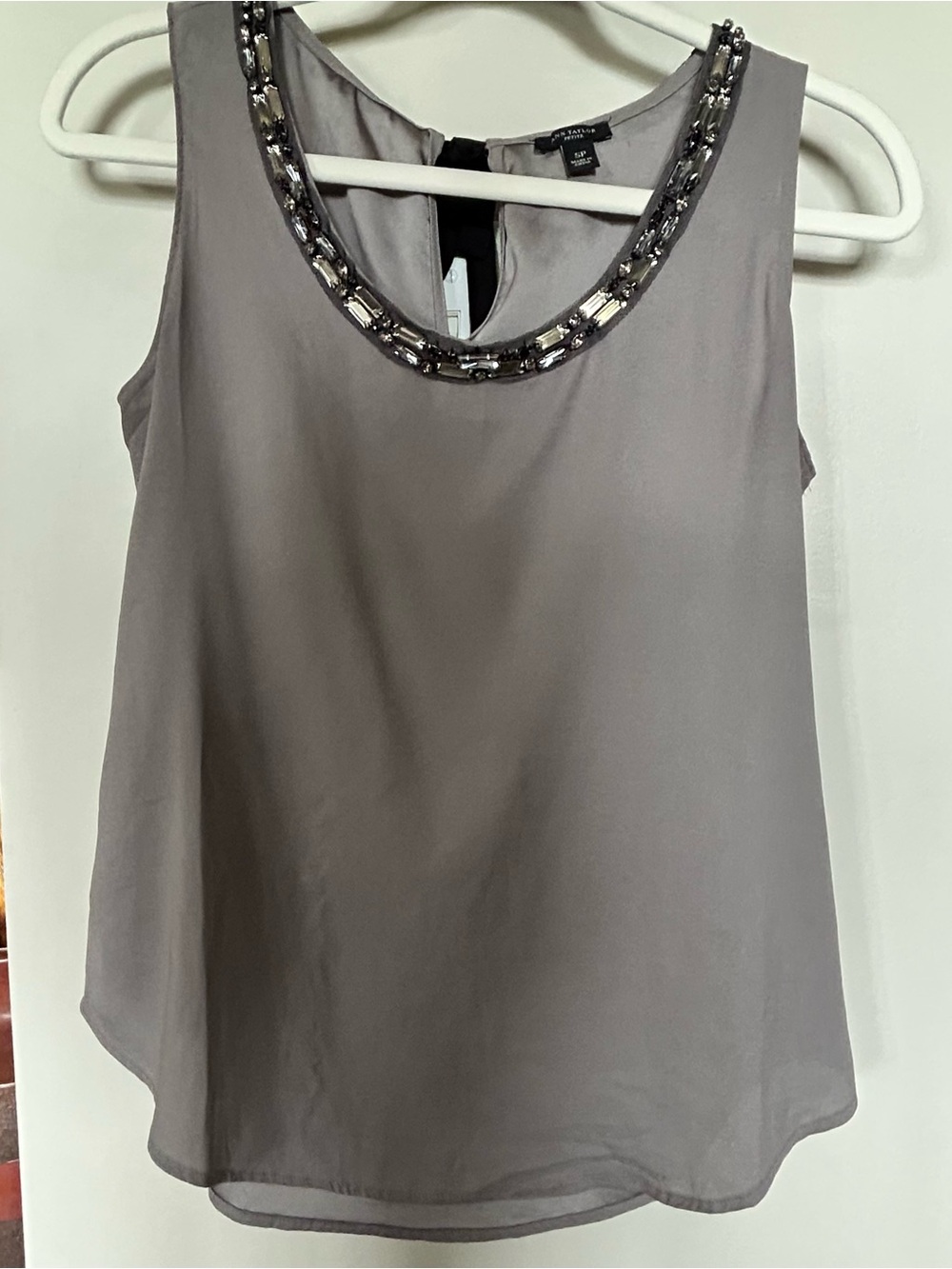 Ann Taylor Mauve-Beaded Scoop Neck Sleeveless Top